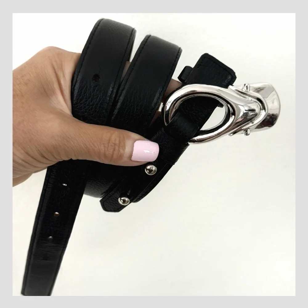 Brian Toohey Pebbled Leather Belt Black Silver Hardware Buckle Size Small 30/34